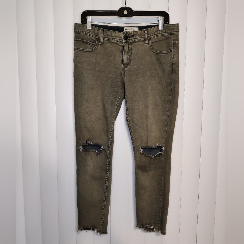 Free People Greenish Grey distressed jeans size 28